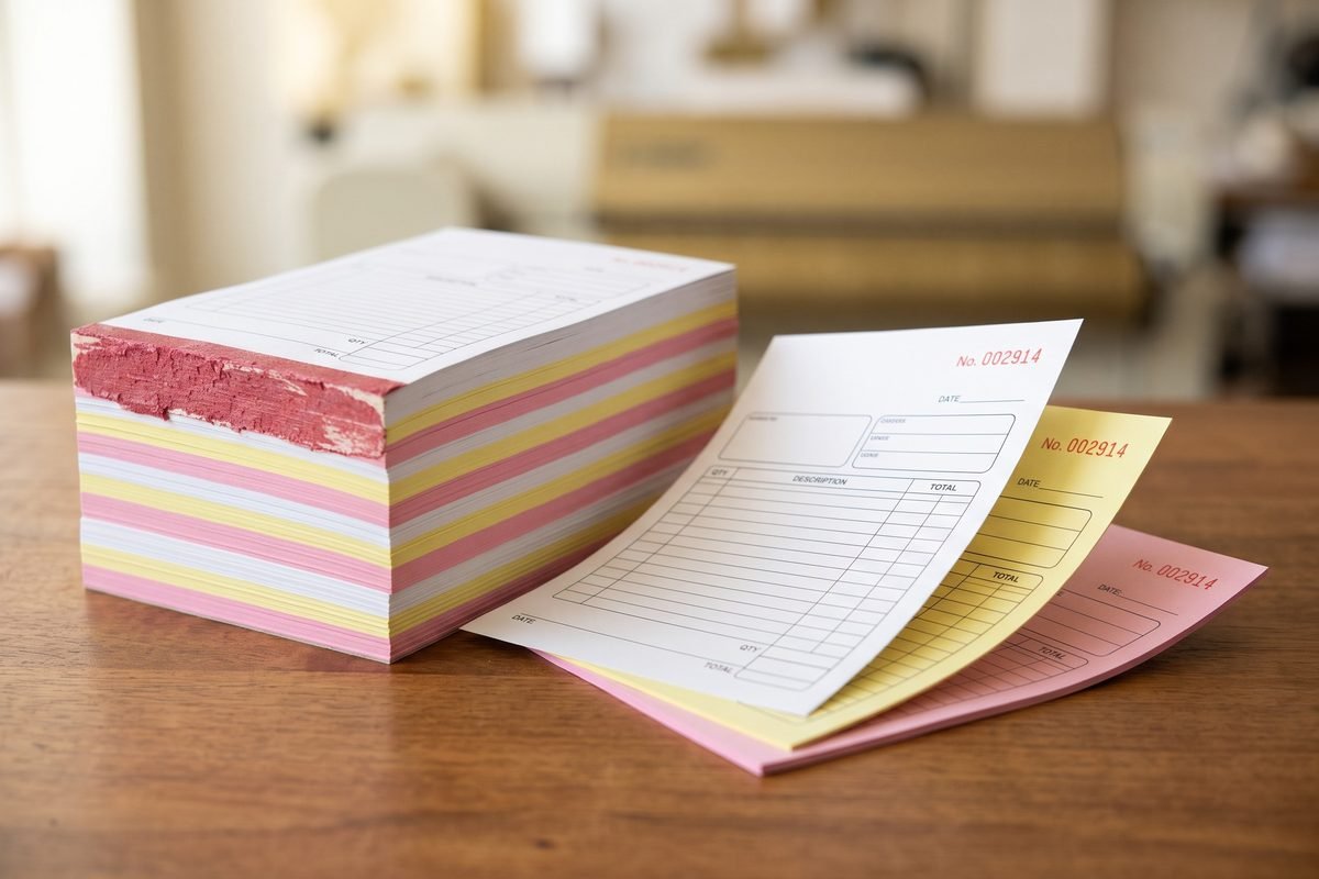 Padded stack of carbonless multi-part forms