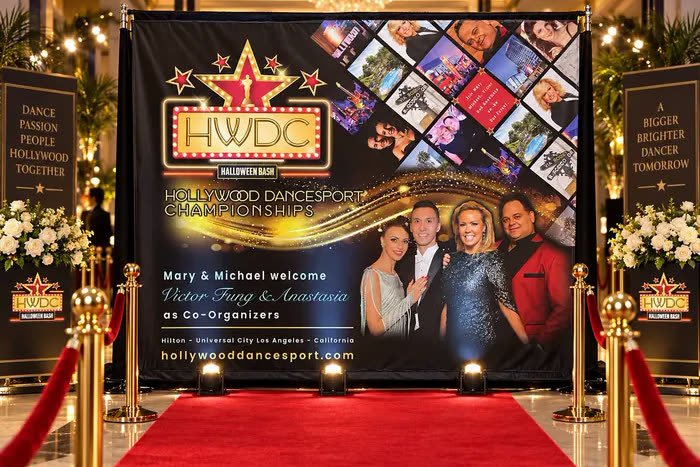 Step and repeat backdrops for galas and competitions